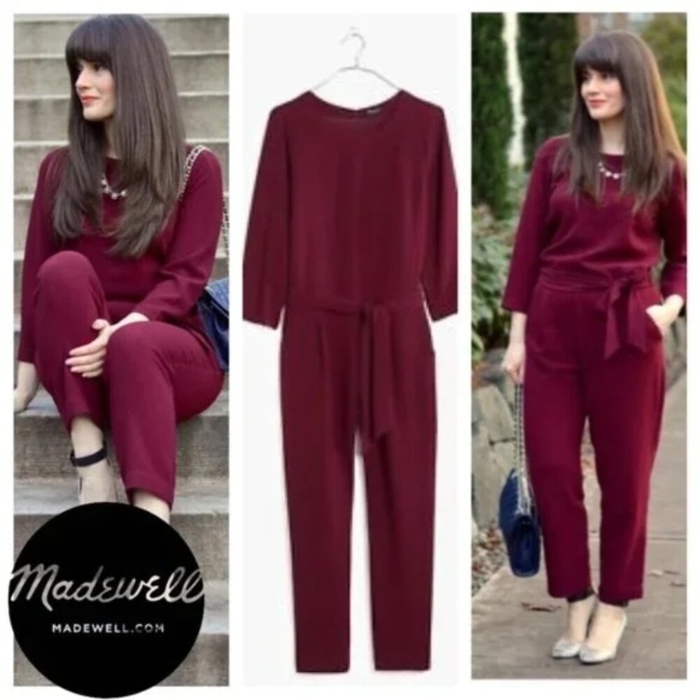 NWT Madewell Sloane Jumpsuit with removable sash - Burgundy, Size 4